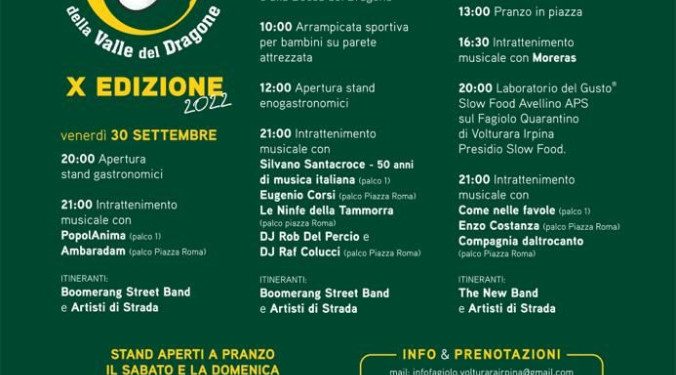 A Volturara Irpina, dal 30 settembre al 1° ottobre: la X edizione della festa del fagiolo Quarantino della Valle del Dragone