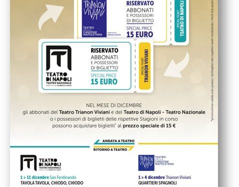 Teatro Nazionale di Napoli e Trianon Viviani, insieme “A teatro – andata e ritorno”