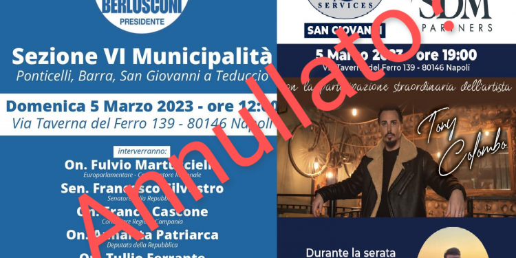 Napoli est: inaugurazione con concerto neomelodico per sede Forza Italia e patronato, evento annullato?