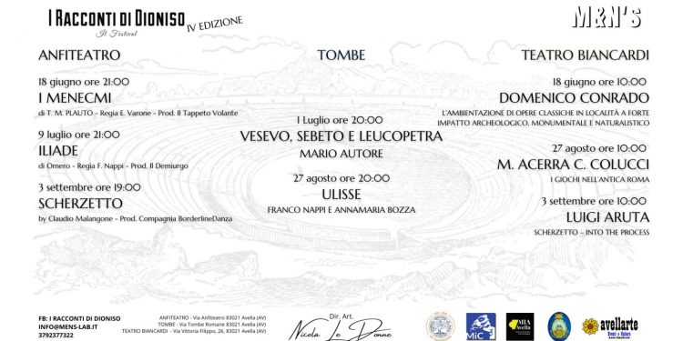 Avella, ritorna il festival “I racconti di Dioniso”, primo spettacolo il 18 giugno  