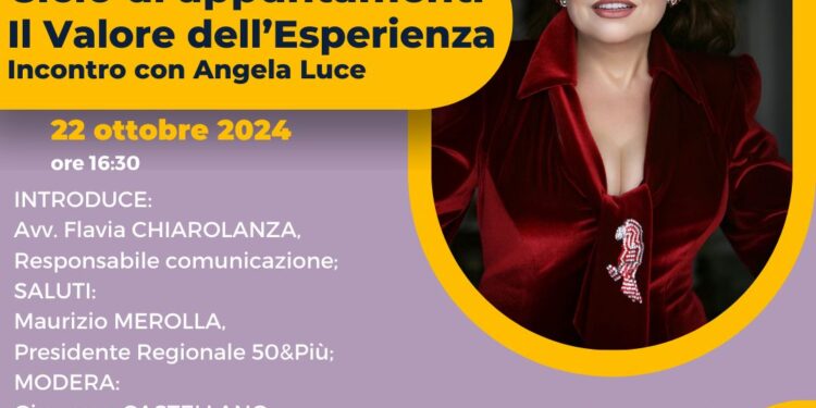Martedì 22 ottobre, Angela Luce ospite speciale della rassegna “Il valore dell’esperienza”