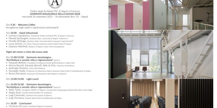 La nuova sede dell’Ordine degli Architetti a Napoli Est, mercoledì 24 settembre l’inaugurazione