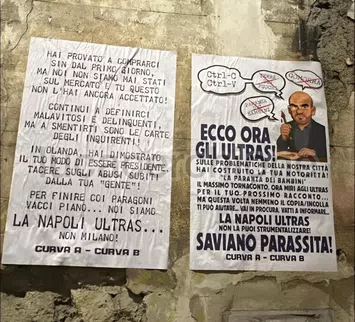 Napoli, manifesti degli ultras contro De Laurentiis e Saviano: esplode la protesta dopo l’espulsione in Olanda