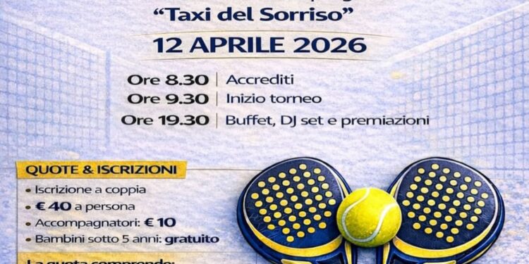 Domenica 12 aprile Torneo di Padel Solidale per famiglie finanziare il progetto “Taxi del sorriso”